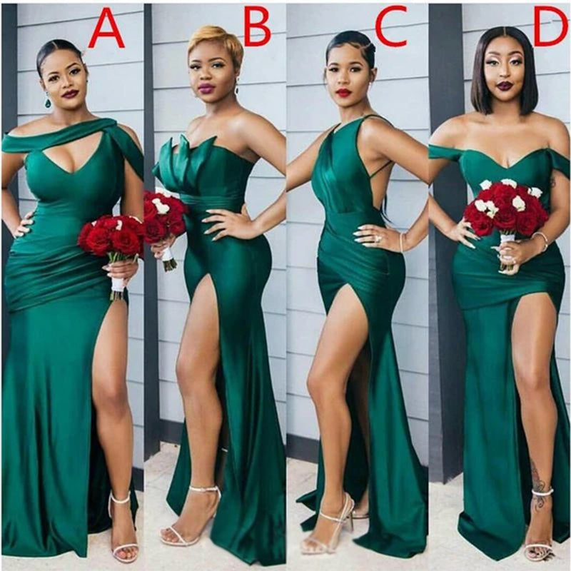 Mismached Burgundy Gold Green Mermaid Popular Bridesmaid Dresses BD002