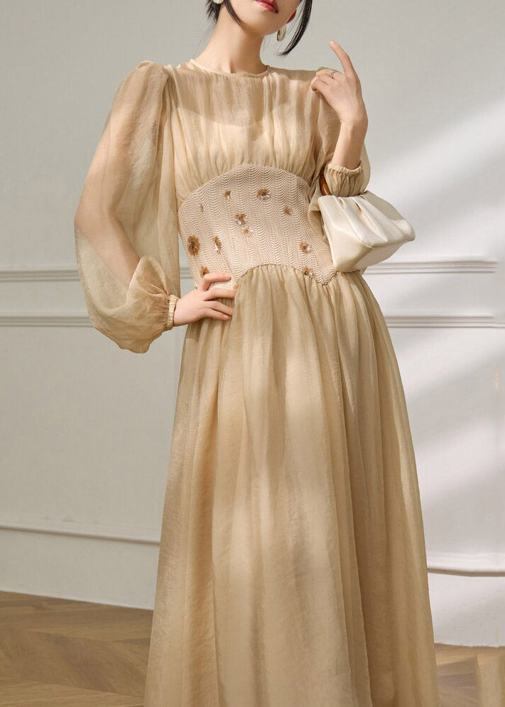 Modern Beige Tulle Patchwork Tunic Maxi Dresses Spring