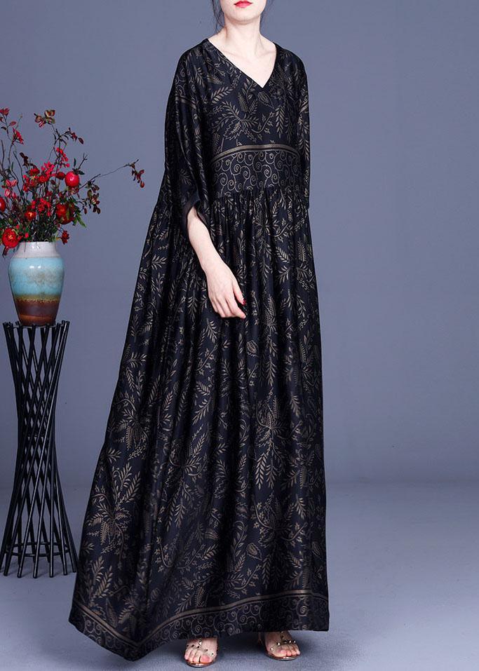 Botanical Print V-Neck Empire Waist Three Quarter Sleeve Maxi Dress - View 2