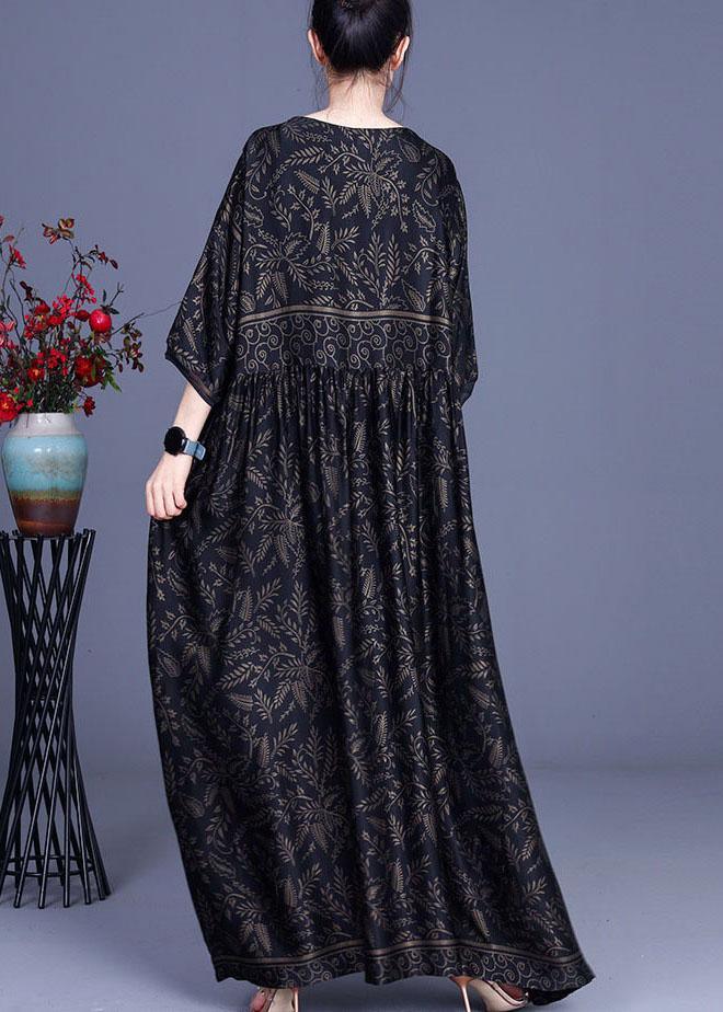Botanical Print V-Neck Empire Waist Three Quarter Sleeve Maxi Dress - View 3