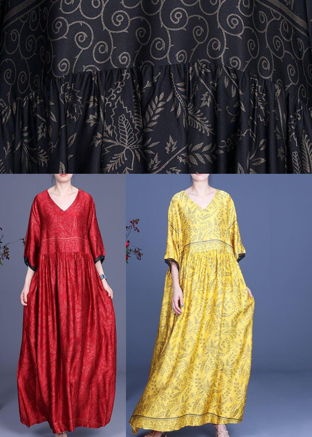 Botanical Print V-Neck Empire Waist Three Quarter Sleeve Maxi Dress - View 4