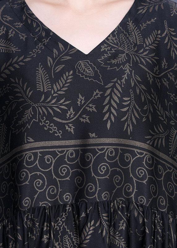Botanical Print V-Neck Empire Waist Three Quarter Sleeve Maxi Dress - View 5