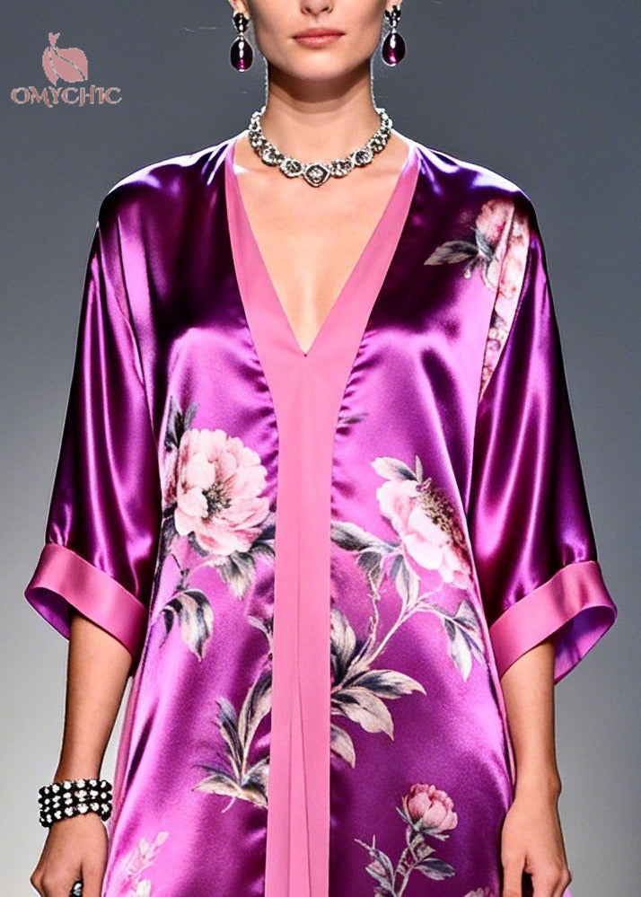 Floral Print Deep V-Neck Contrast Trim Sheer Layered Kaftan Maxi Dress - View 2