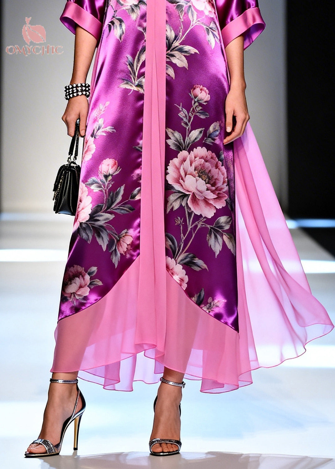 Floral Print Deep V-Neck Contrast Trim Sheer Layered Kaftan Maxi Dress - View 4