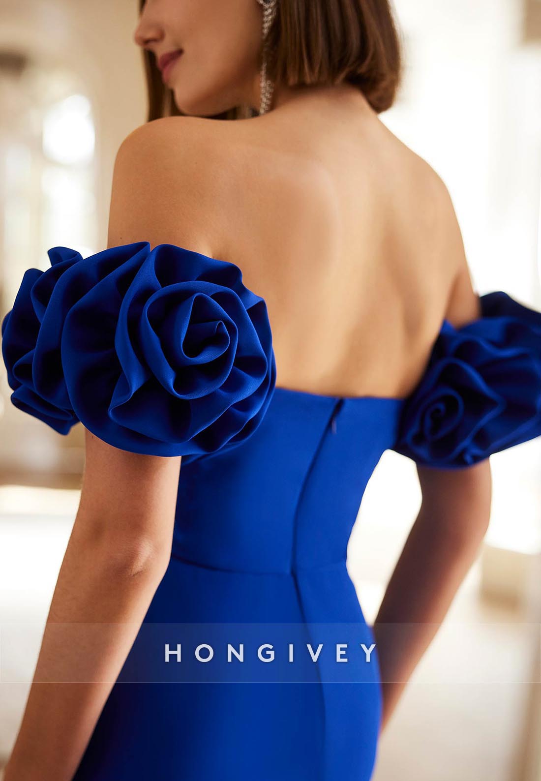 Evening Gown Column Sweep Mother of Bride Train Sweetheart Satin Flowers Sleeves Pleated
