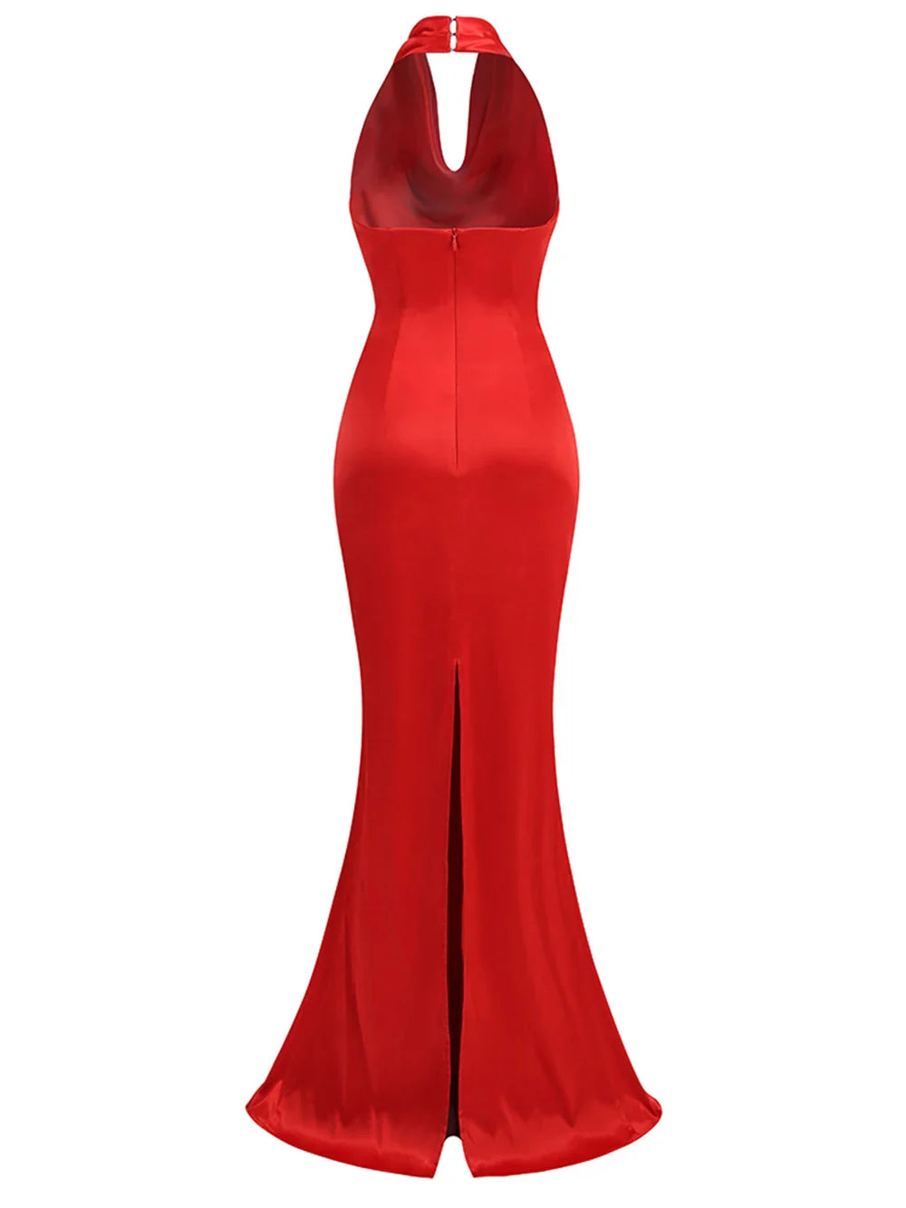 Sexy Backless Sleeveless Halter V-Neck Red Draped Maxi Bodycon Elegant Christmas Party Dress - Fashionpara