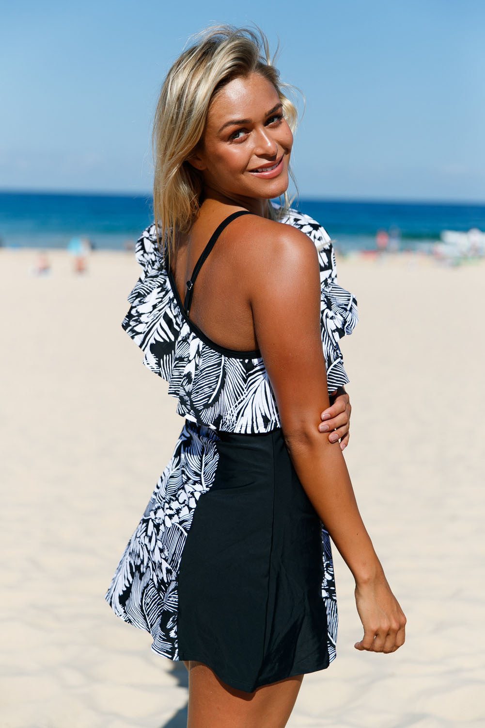 Monochrome Jungle Swimdress with Shorts