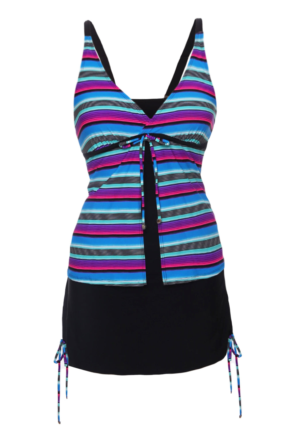 Multi Striped Black Back Tankini and Skirtini Swimsuit