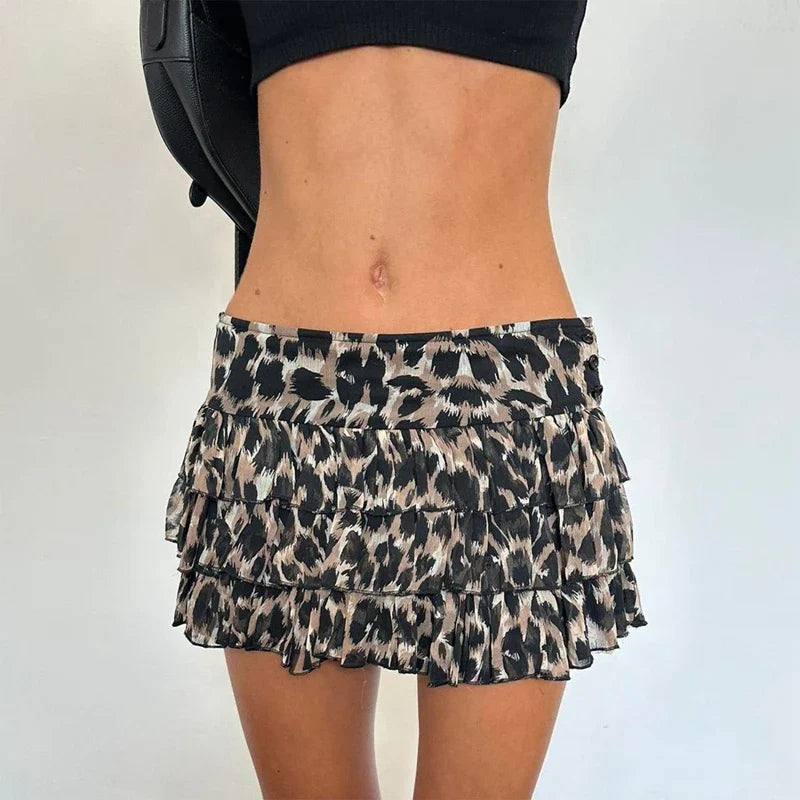 Leopard Print Ruffle Retro Skirt
