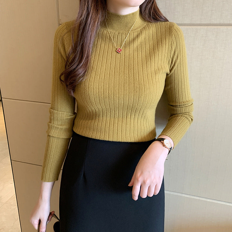 Mock Neck Long Sleeve Ribbed Slim Fit Knit Top 8