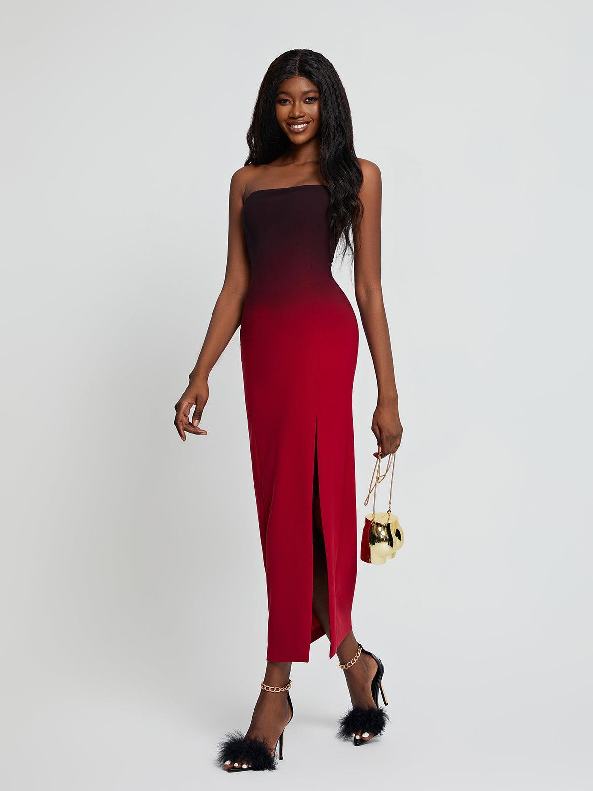 Ombre Strapless Front-Slit Bodycon Maxi Dress 3