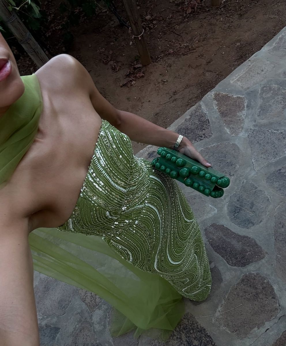 Gorgeous Strapless Apple Green Sequin Long Prom Dress Party Gown With Ribbon D832