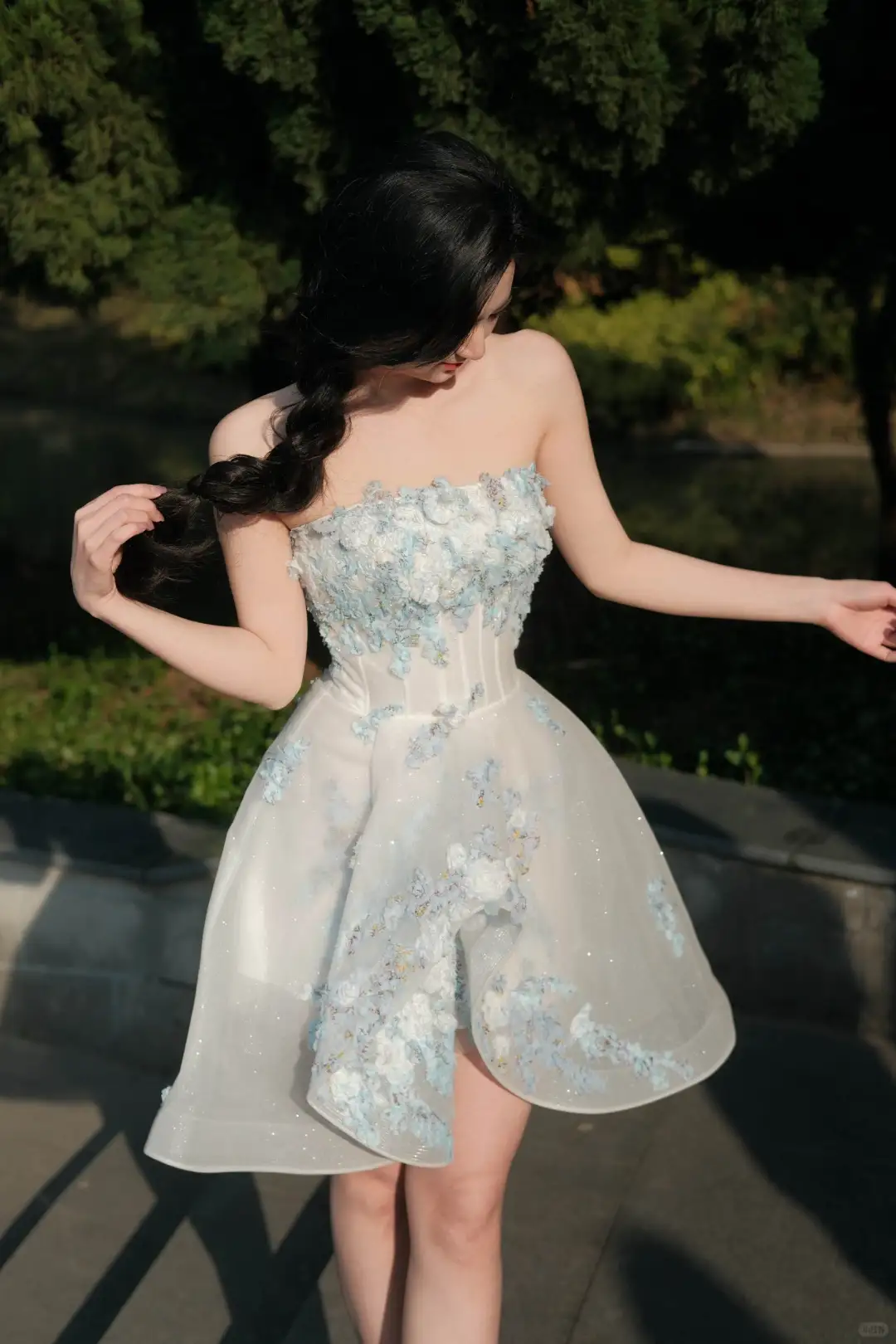 Classy Strapless White Organza Appliques A Line 18th Birthday Outfits Formal Graduation Homecoming Dress D152