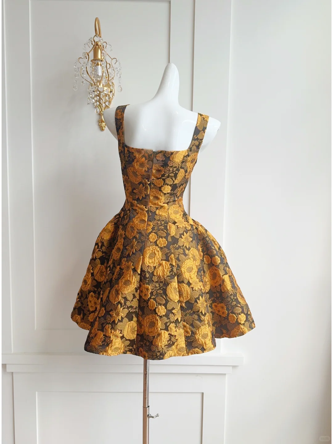 Pretty Yellow Satin Print Floral A Line Short Party Dress Formal Homecoming Dress Birthday Outfits D269