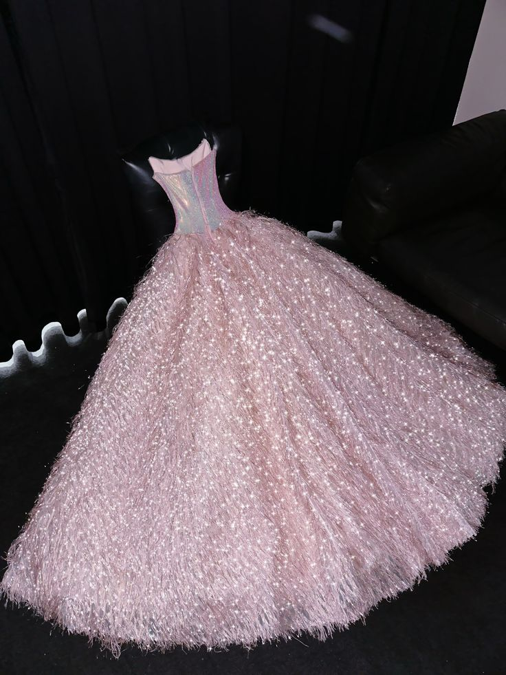 Gorgeous Pink Strapless Sequin Beaded Birthday Party Dress Formal Evening Dress D1224