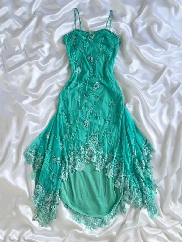Classy Green Chiffon Lace Appliques Mermaid Prom Dress Long Party Dress D711