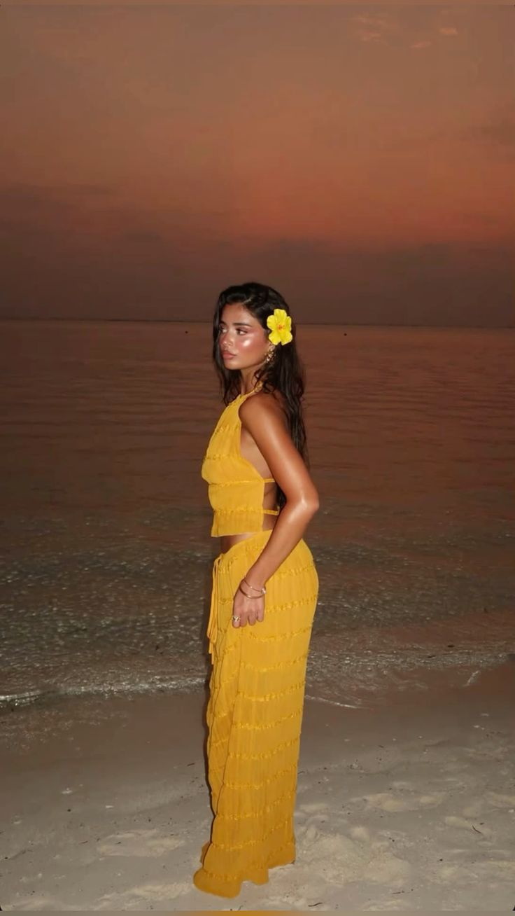 Sexy Halter Chiffon Backless Party Dress,Orange Long Vacation Dresses Two Piece S185