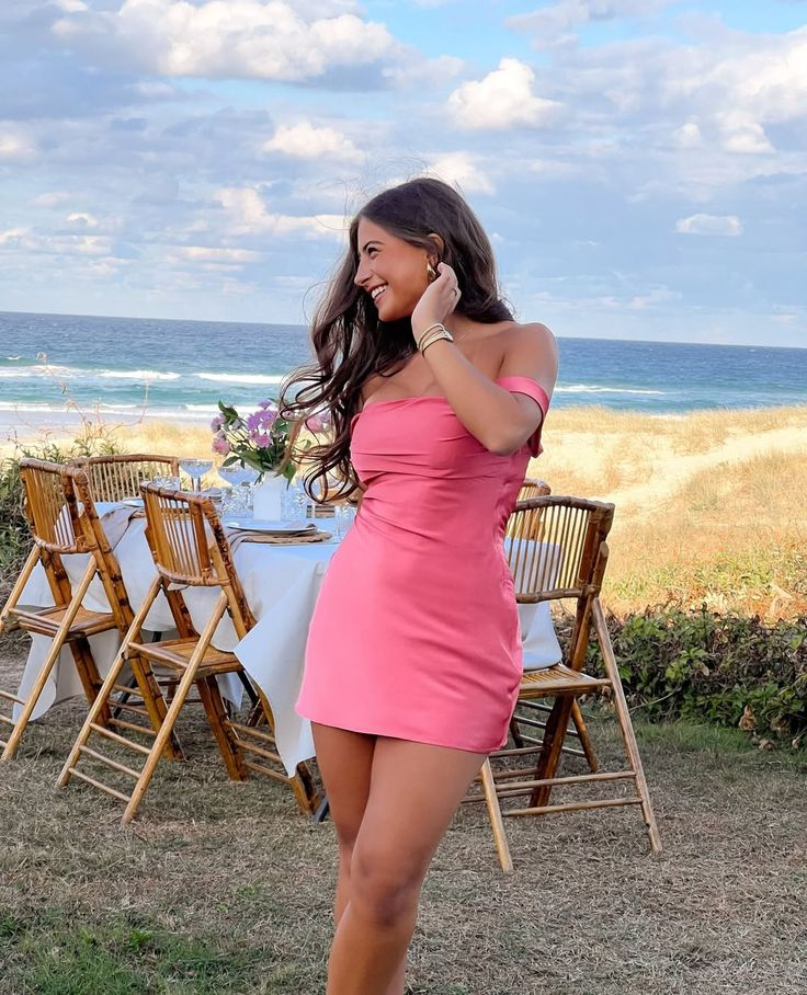 Pretty Pink Off The Shoulder Satin Sheath Cocktail Dress Formal Short Homecoming Dress D139