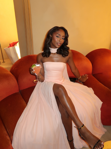 Classy Satin Chiffon Pink Strapless Slit Mermaid Prom Dress Formal Wedding Guest Dress With Ribbon D1083