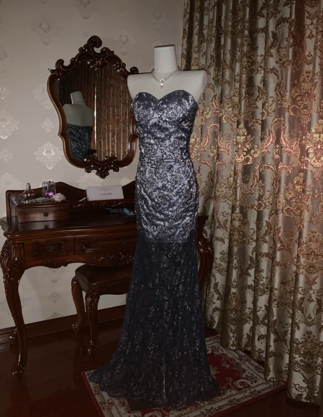 Gorgeous Sweetheart Neck Satin Beaded Mermaid Long Evening Dress Formal Birthday Party Dress D1779