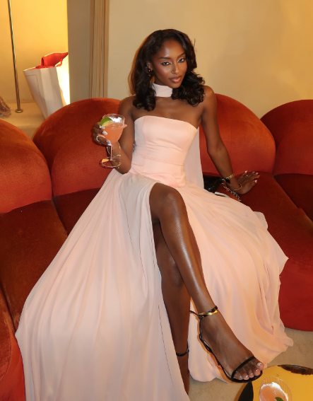 Classy Satin Chiffon Pink Strapless Slit Mermaid Prom Dress Formal Wedding Guest Dress With Ribbon D1083