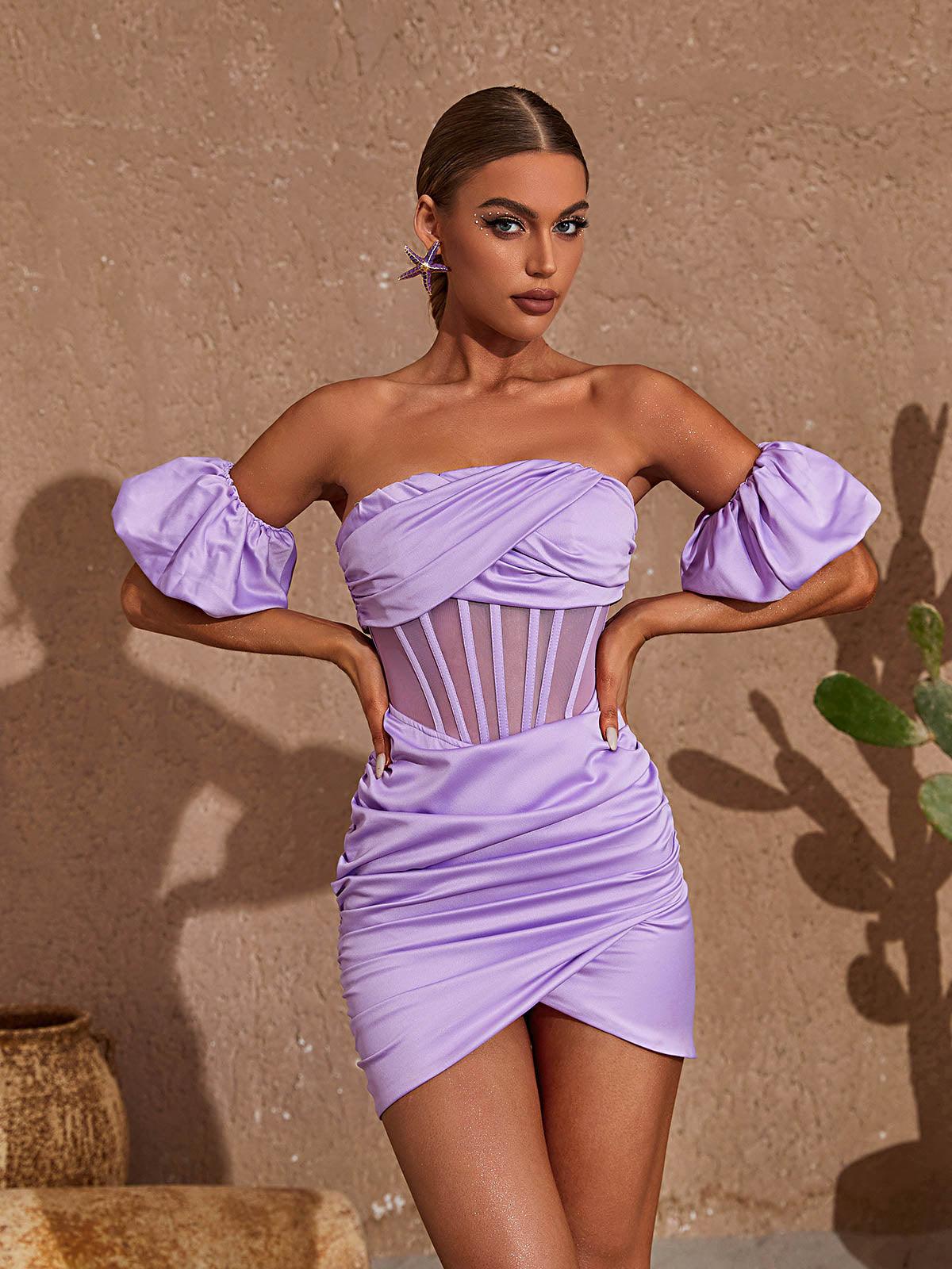 Mesh V-Neck Sleeveless Corset Bodycon Mini Dress - View 2