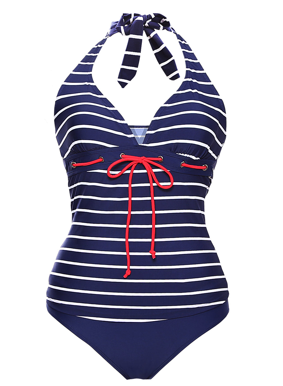 Nautical Striped 2Piece Halter Tankini Swimsuit