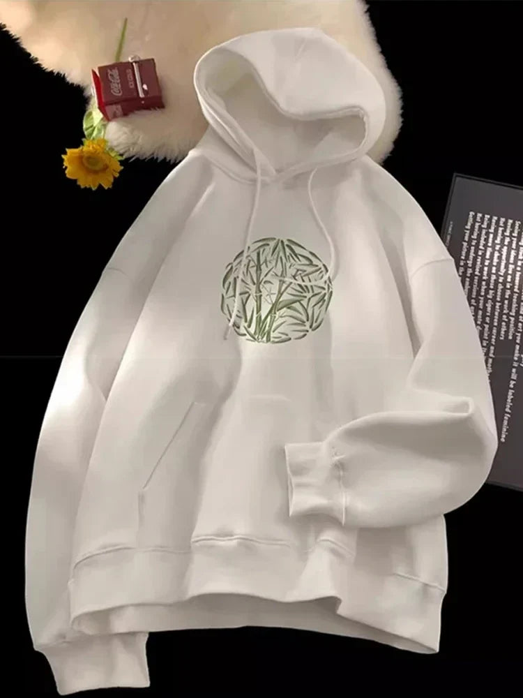 Bamboo Pattern Print Casual Y2K Hoodie