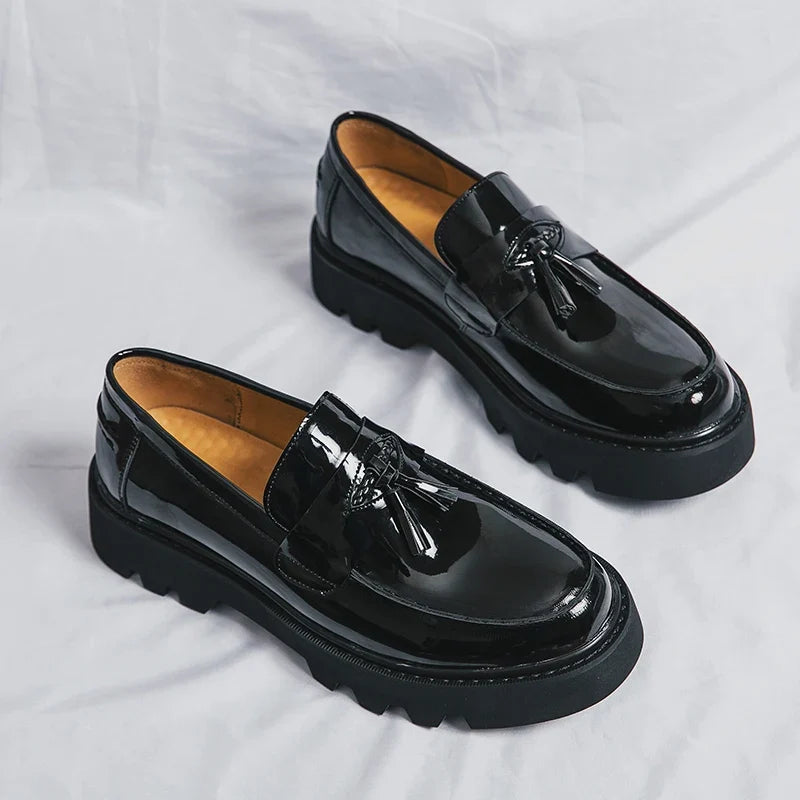 Patent Leather Tassel Platform Loafers