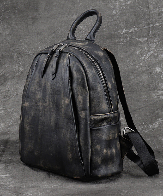 Versatile Black Backpack Capacity Calf Bag Leather Large
