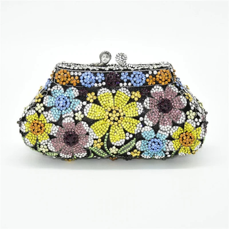 Bling Crystal Bridal Wedding Flower Diamond Clutch Bag