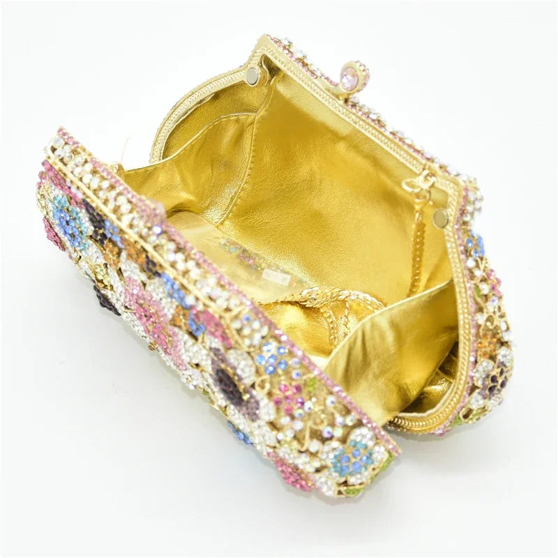 Bling Crystal Bridal Wedding Flower Diamond Clutch Bag
