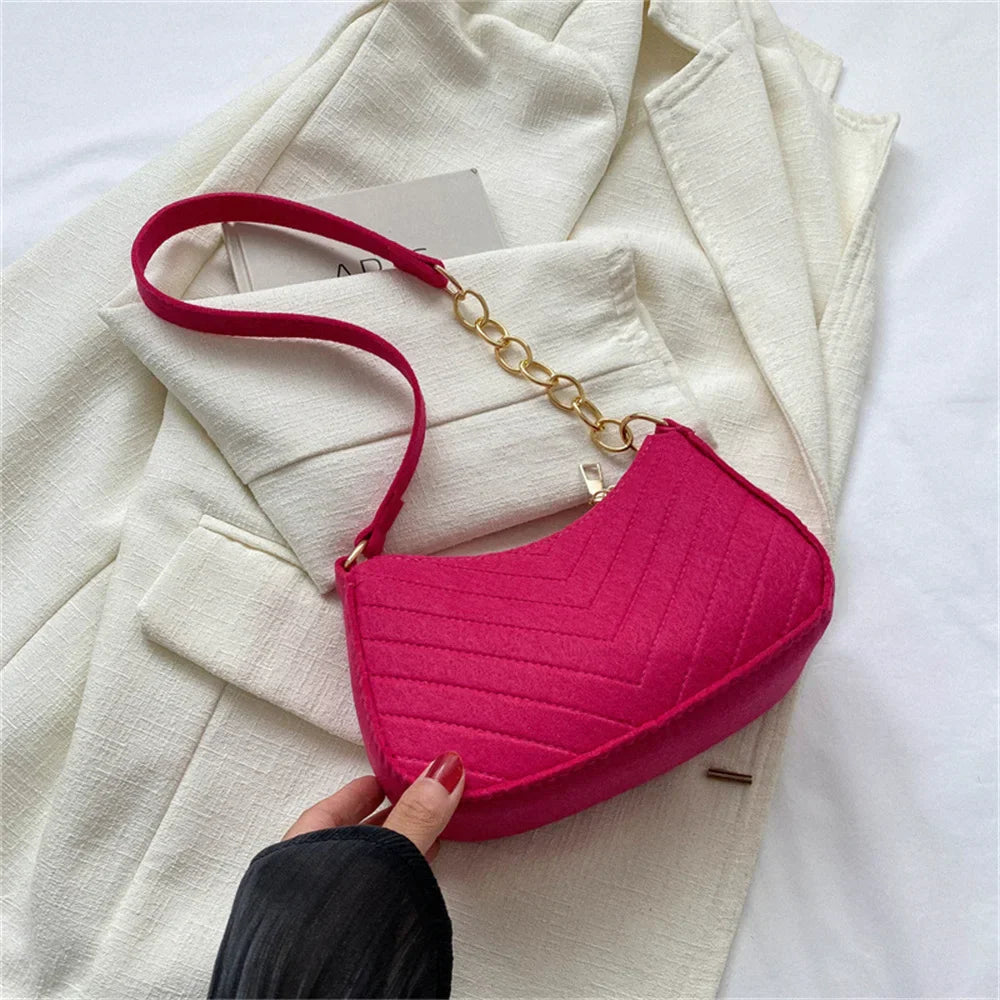 Felt Solid Color Retro Underarm Shoulder Bag
