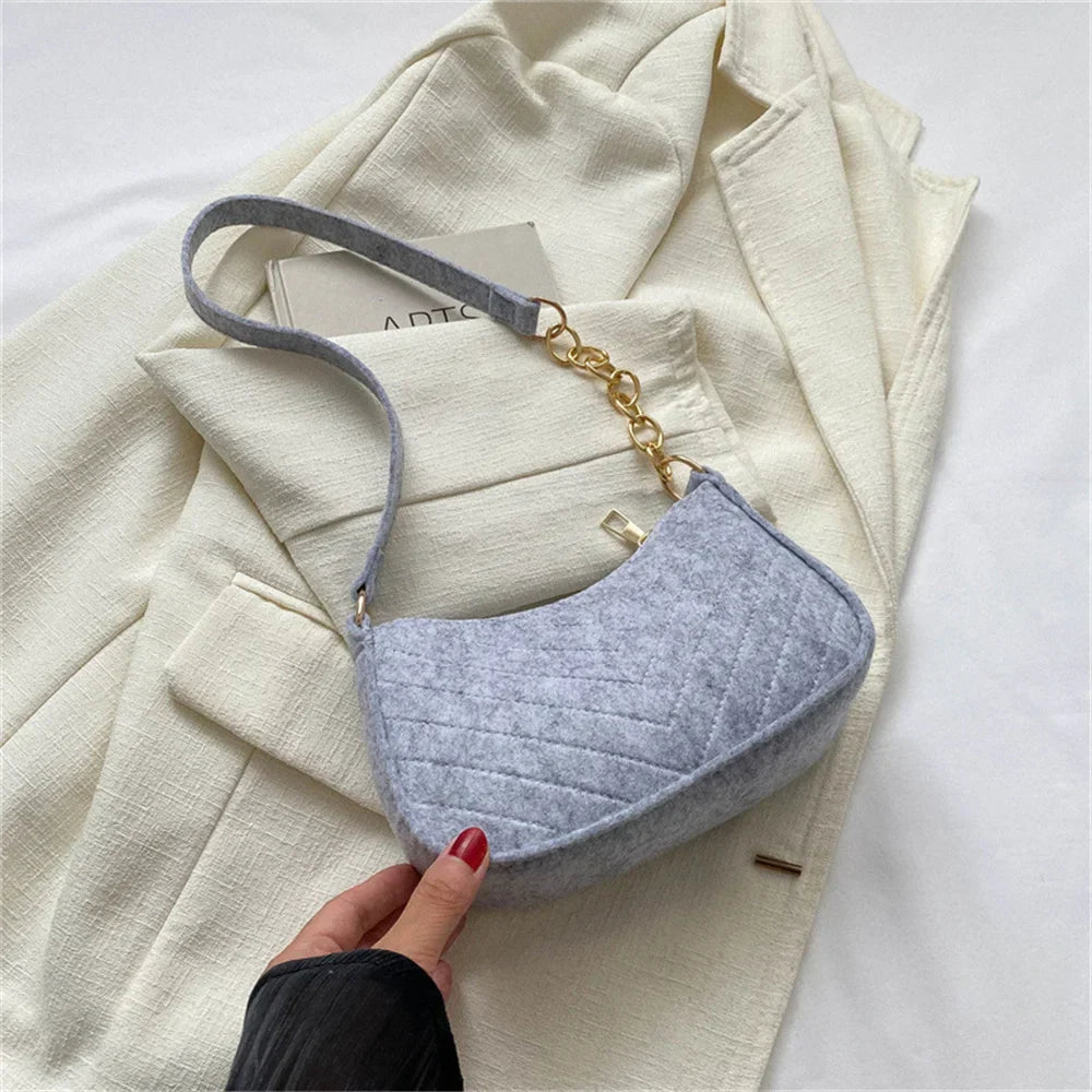 Felt Solid Color Retro Underarm Shoulder Bag