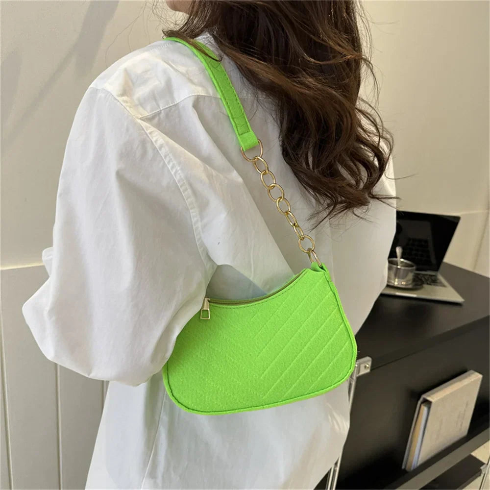 Felt Solid Color Retro Underarm Shoulder Bag