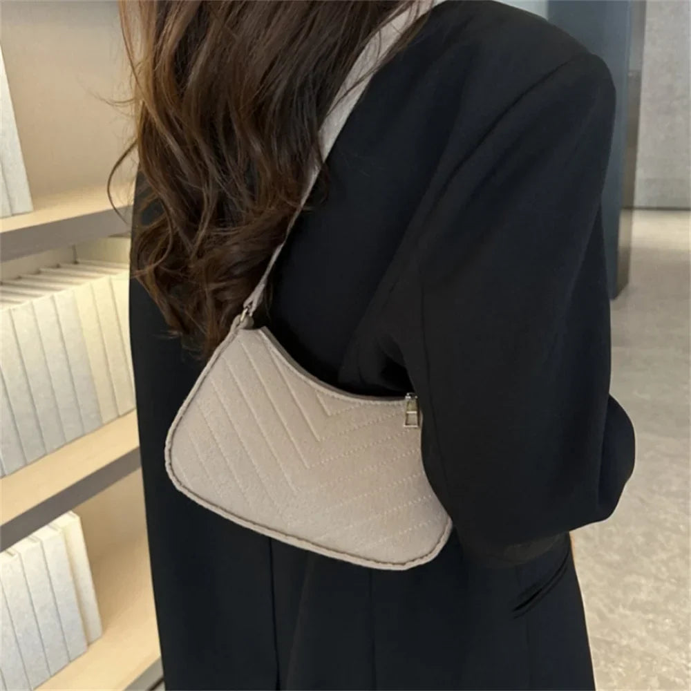 Felt Solid Color Retro Underarm Shoulder Bag