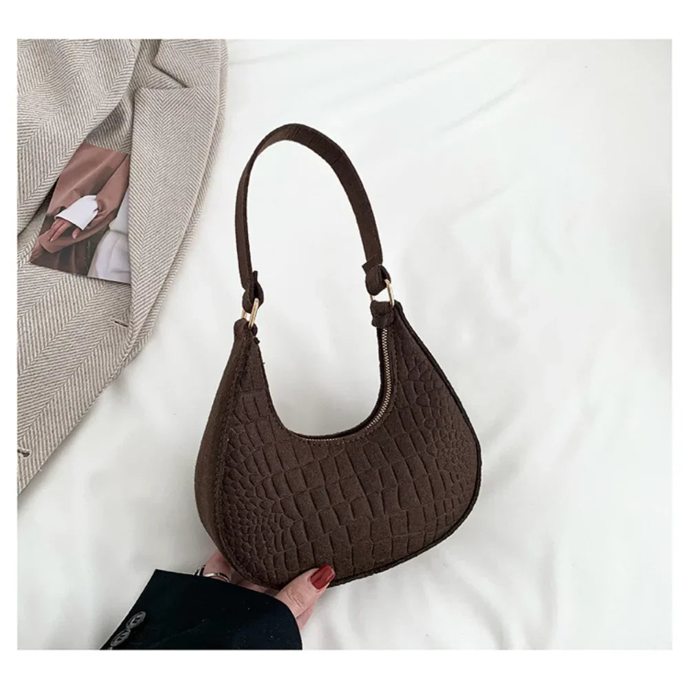 Felt Solid Color Retro Underarm Shoulder Bag