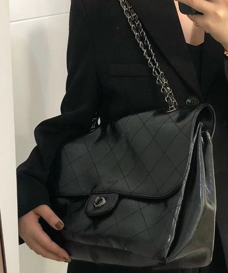 Brown Large Capacity Faux Leather Chain Linked Satchel Handbag