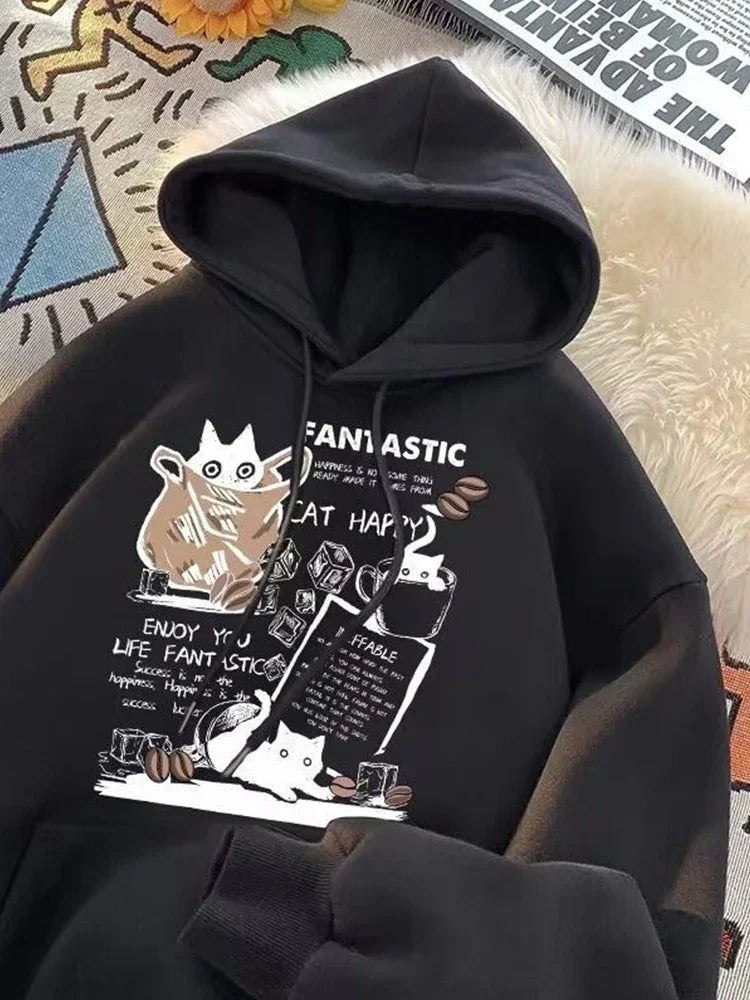 Cat Cartoon Printed Pullover Hoodie 7