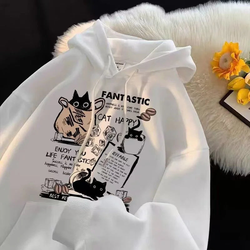 Cat Cartoon Printed Pullover Hoodie 4