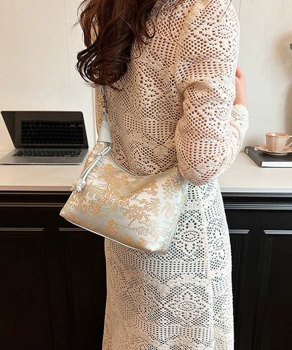 Beige Embroidered Crossbody Bag