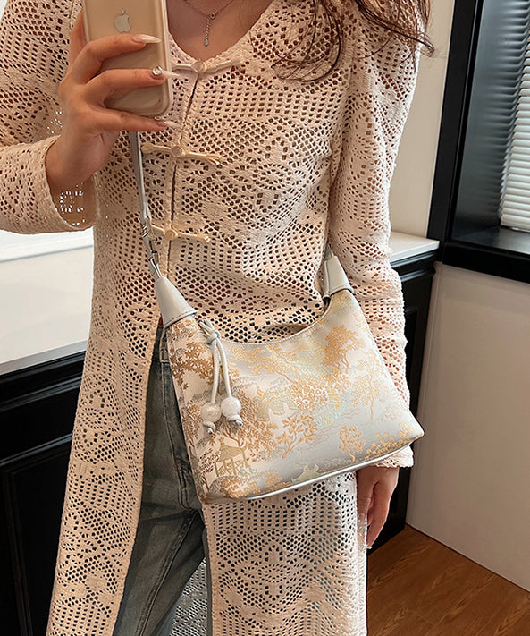 Beige Embroidered Crossbody Bag
