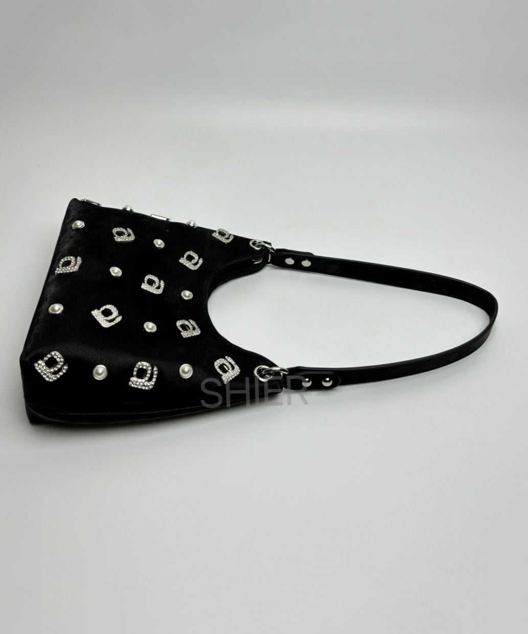 Green Silk Rhinestone Letter Shoulder Bag