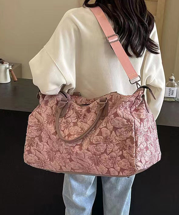 Pink Embroidered Large Capacity Crossbody Bag
