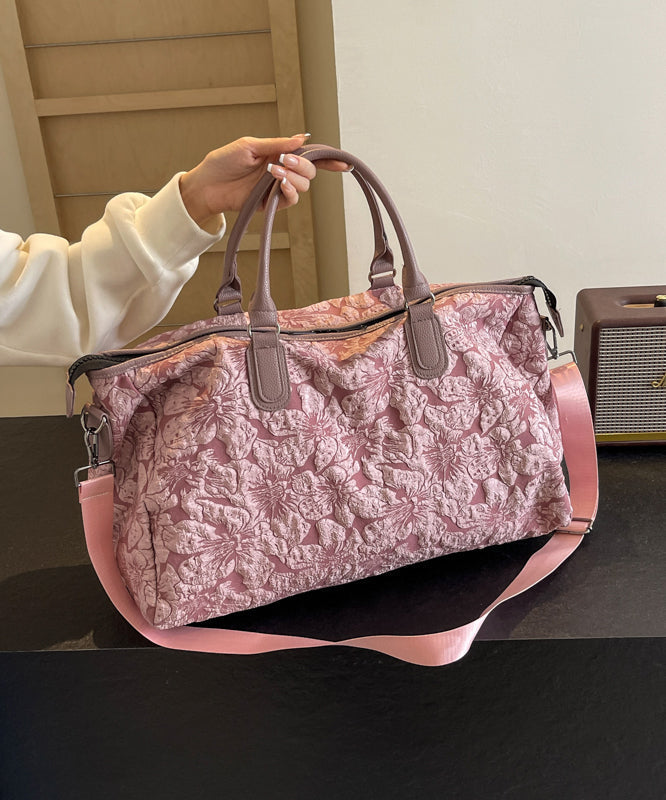 Pink Embroidered Large Capacity Crossbody Bag