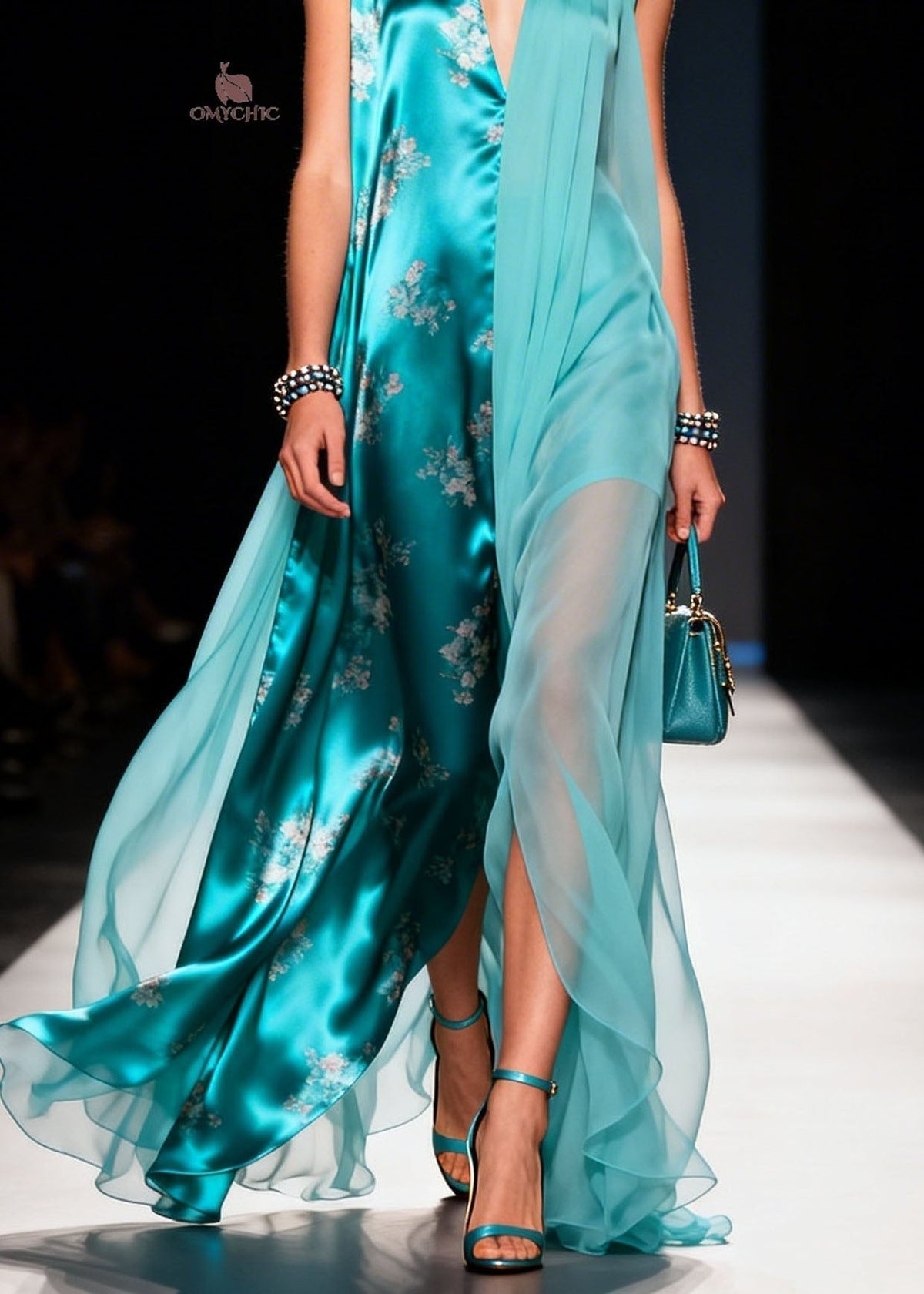 Chiffon Floral V-Neck Sleeveless Sheer Overlay Panel Maxi Dress - View 4