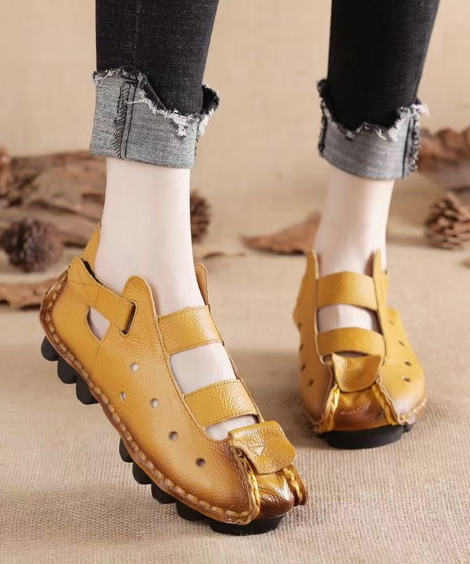 Hollow Flat Sandals Comfortable Yellow Out Splicing