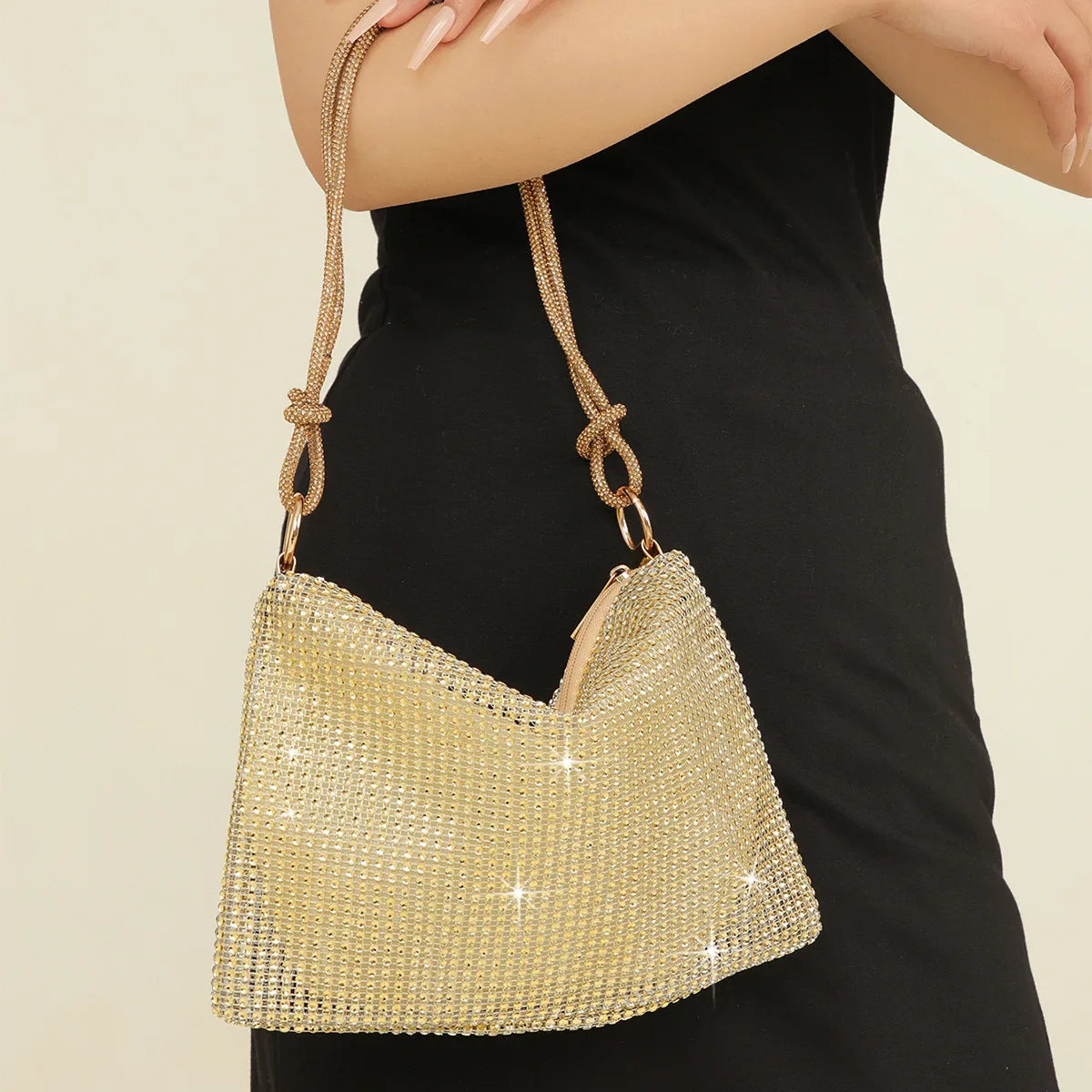 Silver Shiny Rhinestone Underarm Evening Clutch Bag