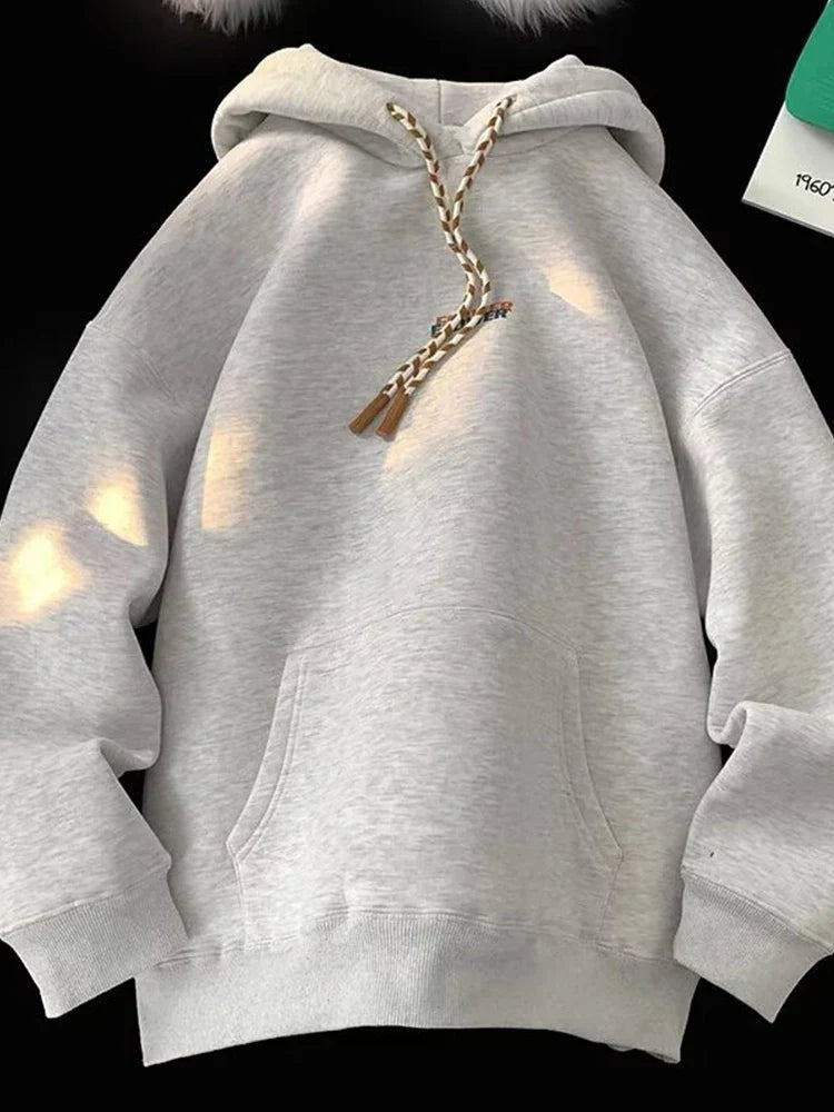 FLOWER Letter Print Y2K Fleece Hoodie