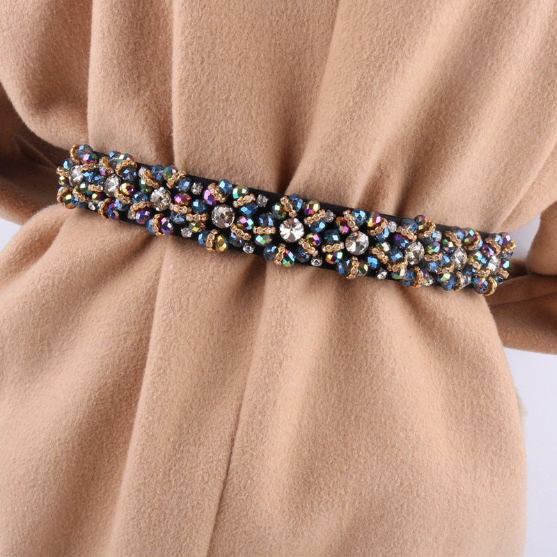 Rhinestone Embellished Elastic Stretch Cinch Waist Belt